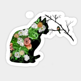 Floral Cat Silhouette Sticker